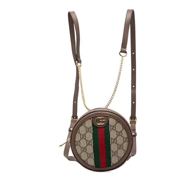 Gucci Mini GG Supreme Web Ophidia Round Backpack Beige Canvas Very good condition - Front View