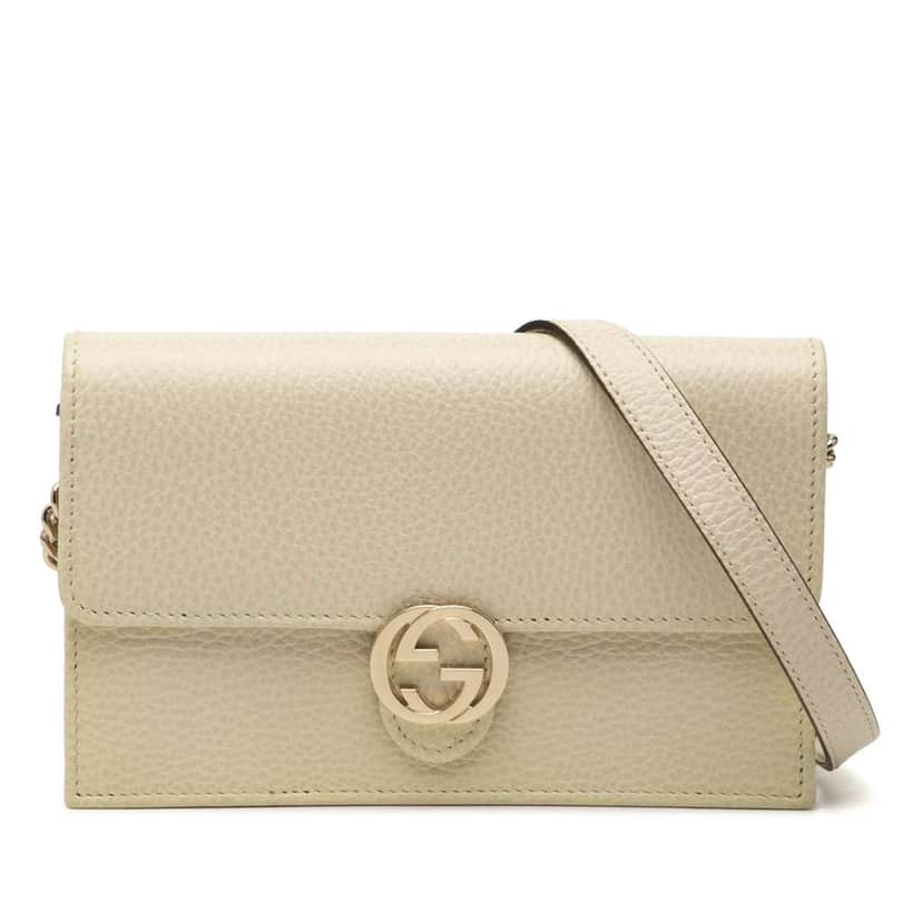 Gucci Interlocking G Dollar Calfskin Wallet on Chain Brown Leather Very good condition - Front View