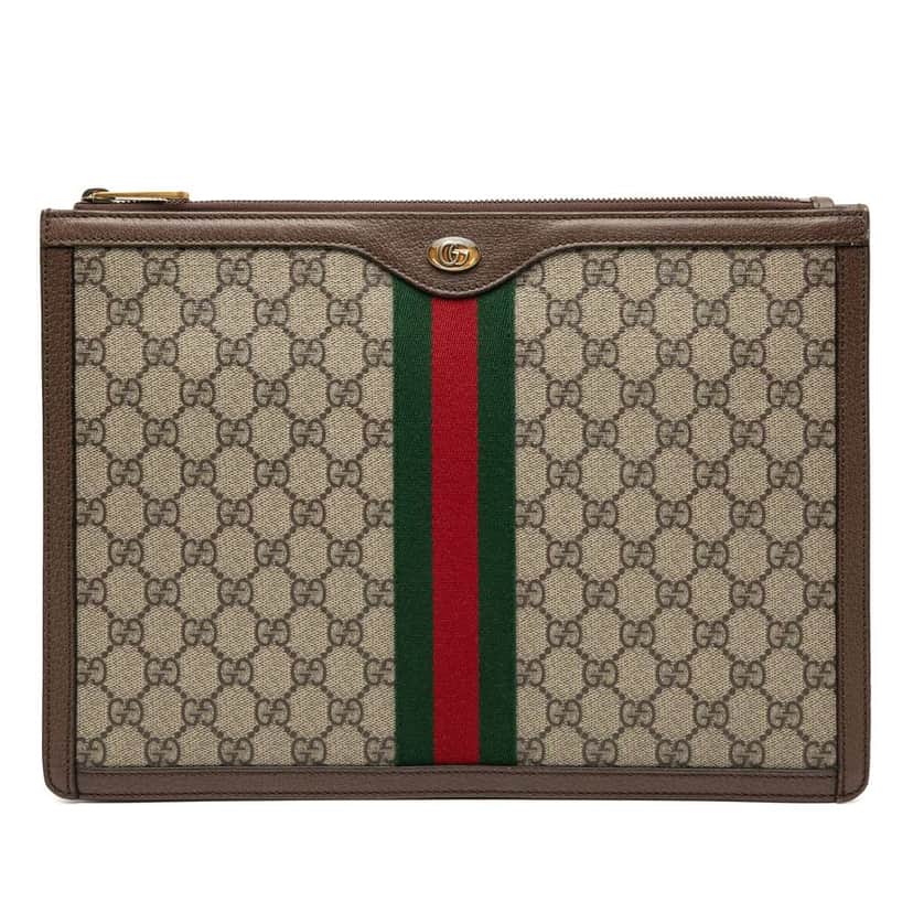 Gucci GG Supreme Ophidia Clutch Beige Canvas Very good condition - Front View