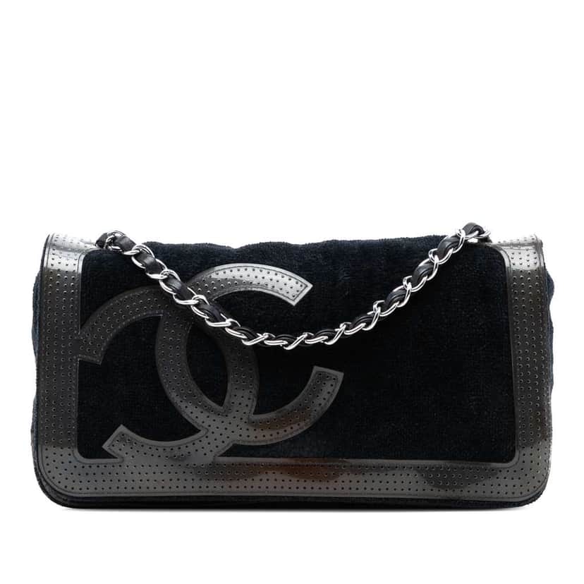 Chanel Terry Cloth CC Sport Line Shoulder Bag Black Cotton Very good condition - Front View