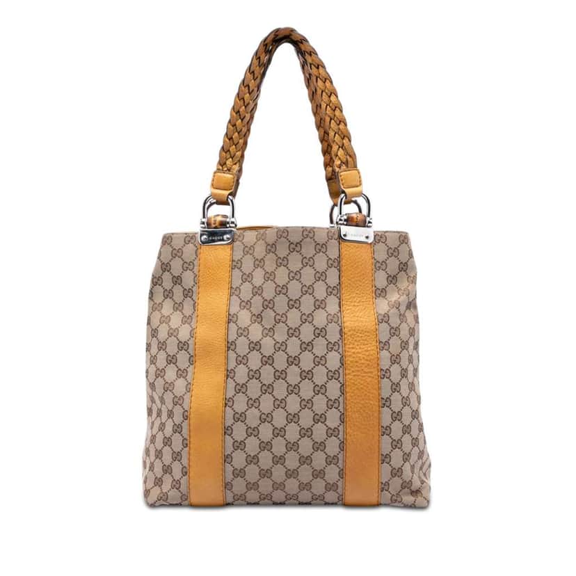 Gucci Large GG Canvas Bamboo Libeccio Tote Beige Canvas Very good condition - Front View