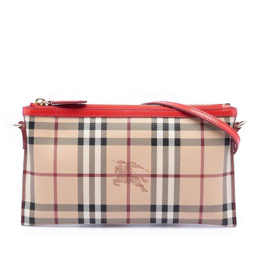 Burberry Haymarket Check Coated Canvas Peyton Crossbody Beige Very good condition - Front View