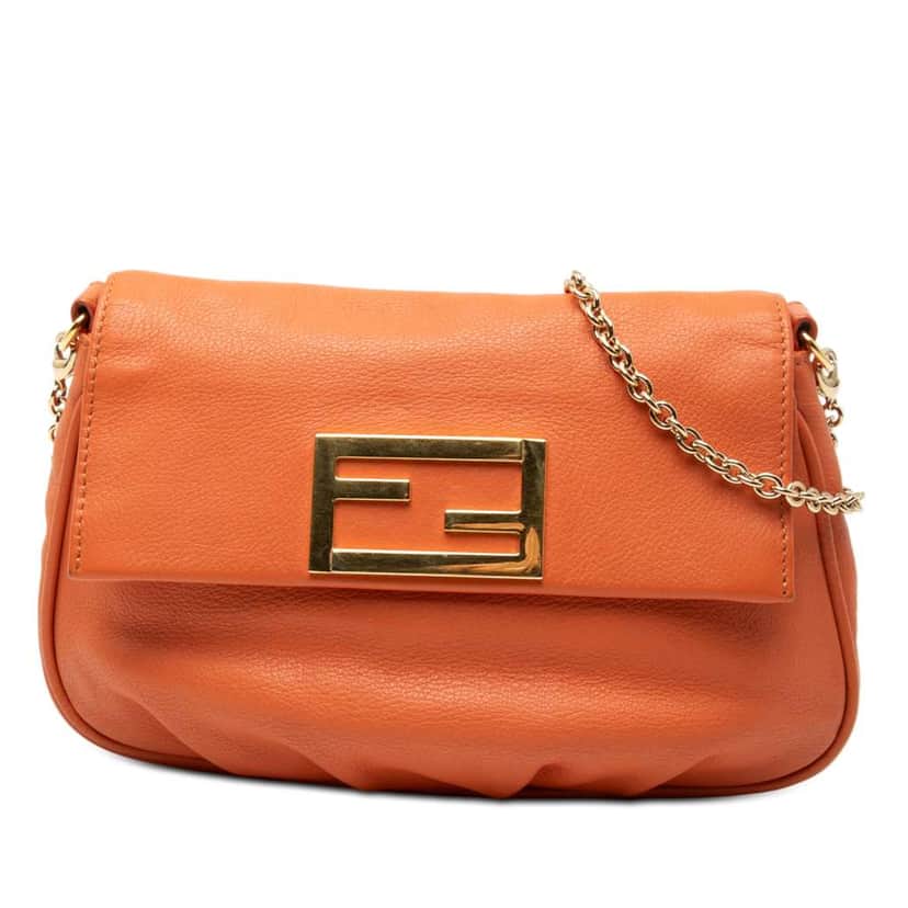 Fendi Leather Fendista Pochette Crossbody Orange Leather Very good condition - Front View