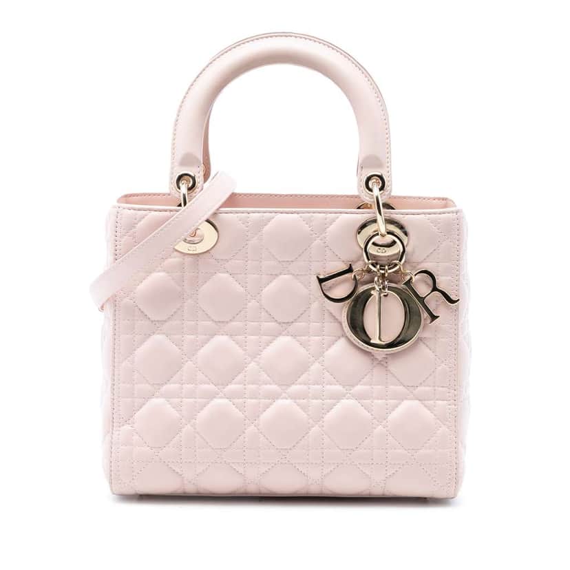 Dior Medium Lambskin Cannage Lady Dior Pink Leather Very good condition - Front View
