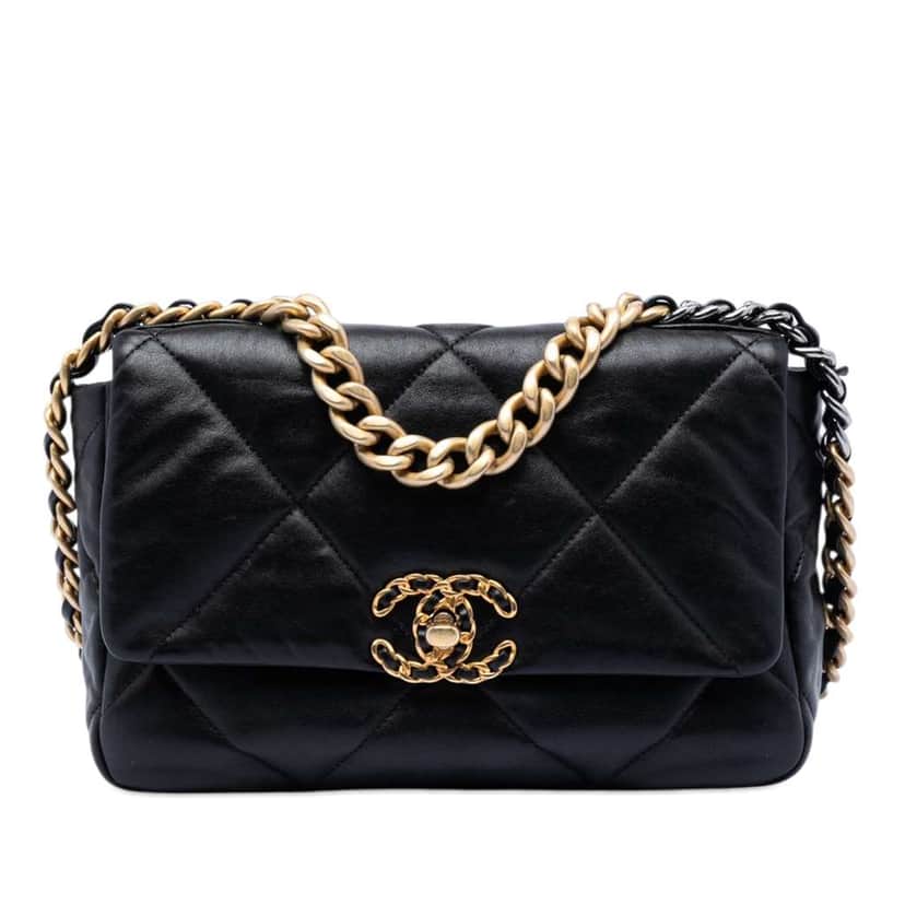 Chanel Medium Lambskin 19 Flap Black Leather Very good condition - Front View