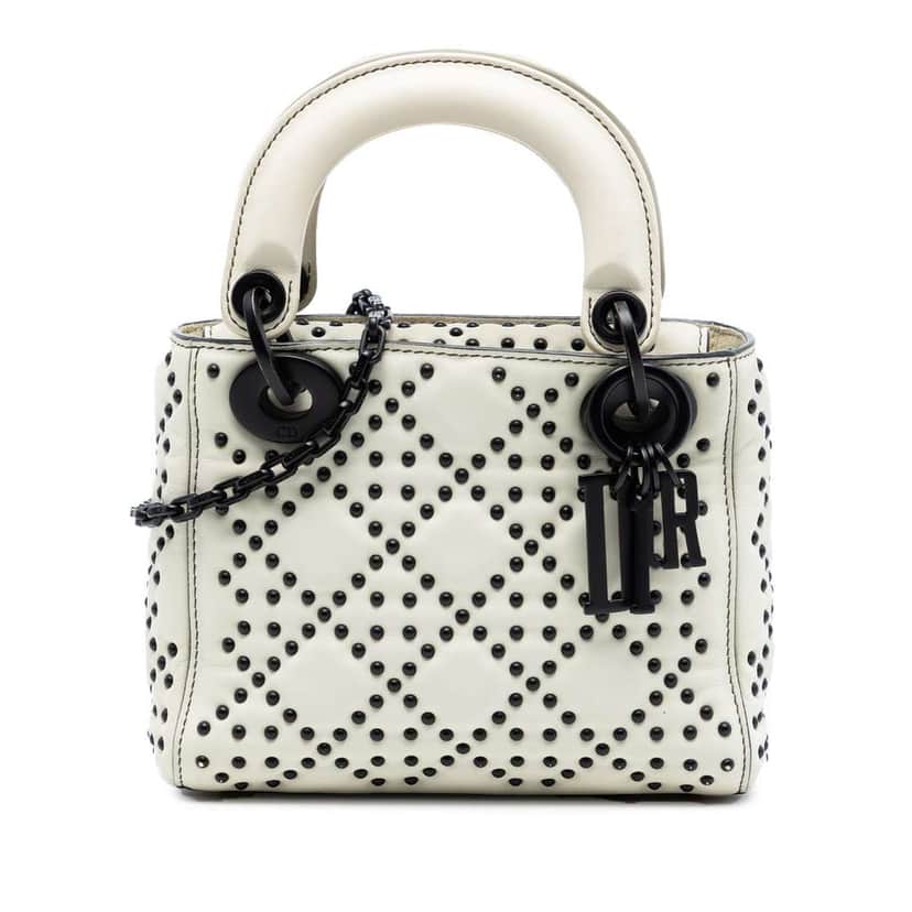 Dior Mini Lambskin Cannage Studded Supple Lady Dior White Leather Very good condition - Front View