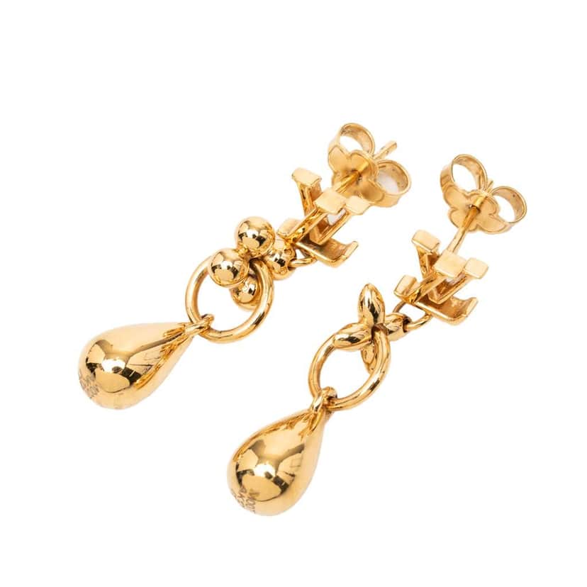 Louis Vuitton Gold Plated Boucle D Oreille Floragram Drop Push Back Earrings Gold Metal Very good condition - Front View