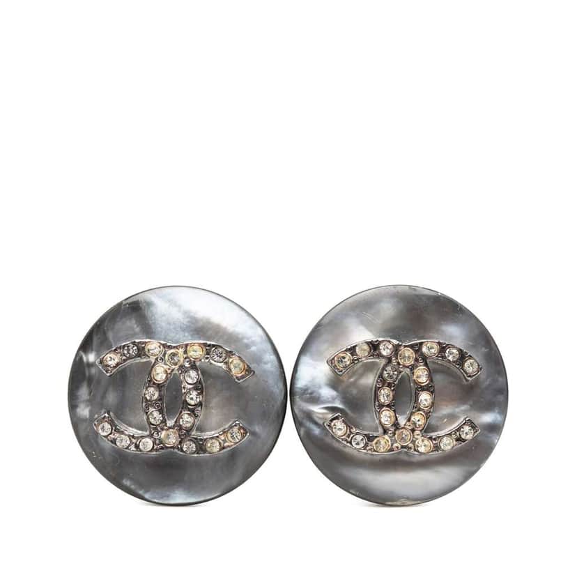 Chanel CC Brass Strass Clip On Earrings Silver Brass Very good condition - Front View