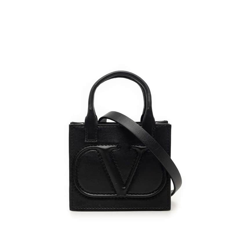 Valentino Mini Leather VLogo Walk Tote Black Leather Very good condition - Front View