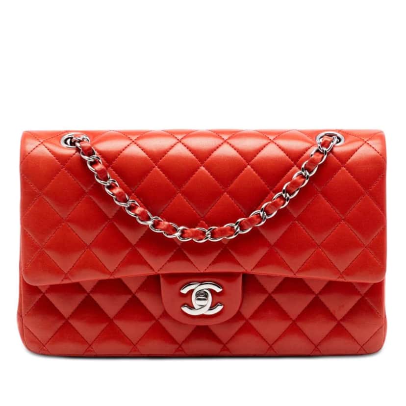 Chanel Medium Classic Lambskin Double Flap Orange Leather Very good condition - Front View