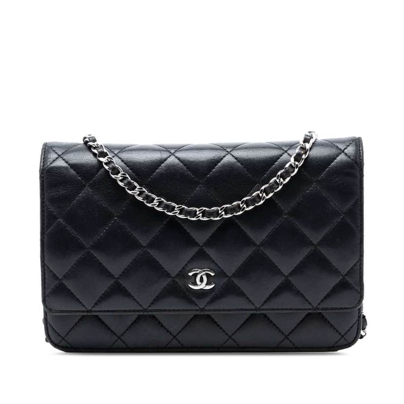 Chanel CC Quilted Lambskin Wallet On Chain Black Leather Very good condition - Front View