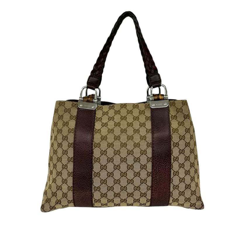 Gucci Medium GG Canvas Bamboo Libeccio Tote Beige Canvas Very good condition - Front View