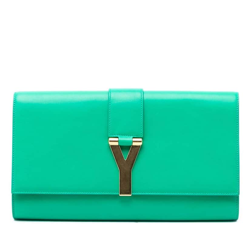 Saint Laurent Leather Chyc Ligne Clutch Green Leather Very good condition - Front View