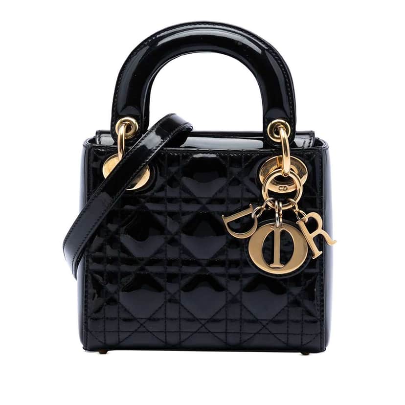 Dior Mini Patent Cannage Lady Dior Black Leather Very good condition - Front View