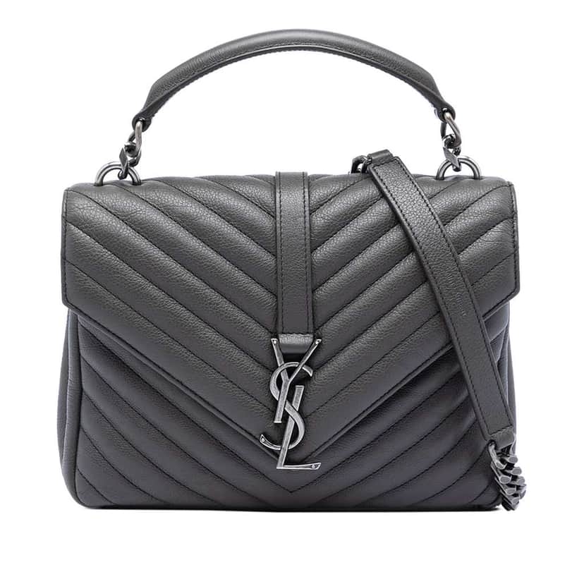 Saint Laurent Medium Chevron Sheepskin Monogram College Satchel Grey Leather Very good condition - Front View