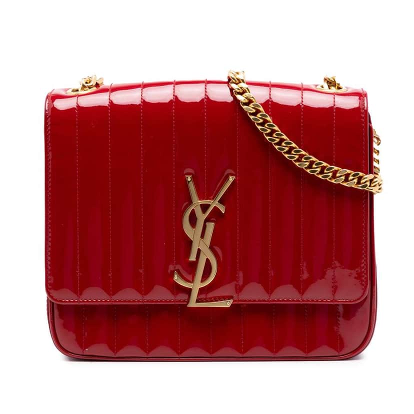 Saint Laurent Large Quilted Patent Monogram Vicky Chain Bag Red Leather Very good condition - Front View