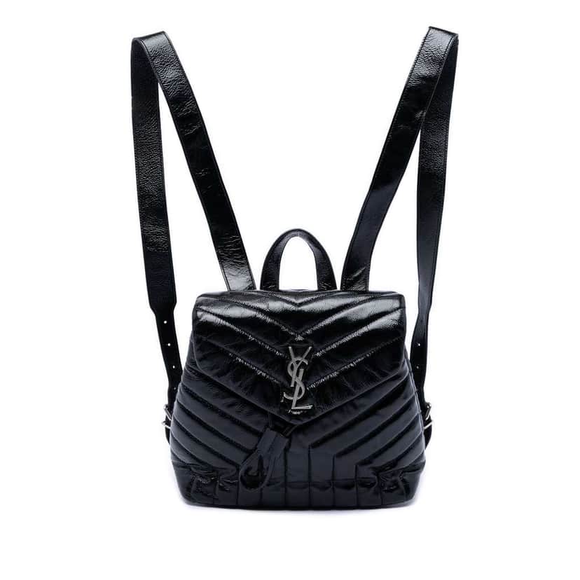Saint Laurent Small Matelasse Patent Monogram LouLou Backpack Black Leather Very good condition - Front View
