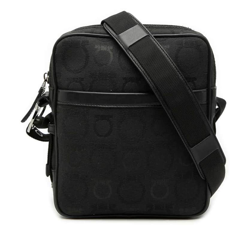 Salvatore Ferragamo Gancini Canvas Crossbody Black Canvas Very good condition - Front View