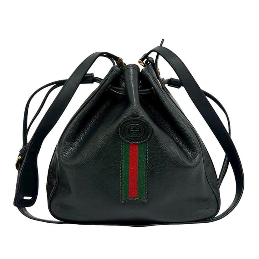 Gucci Leather Web Bucket Bag Black Leather Very good condition - Front View