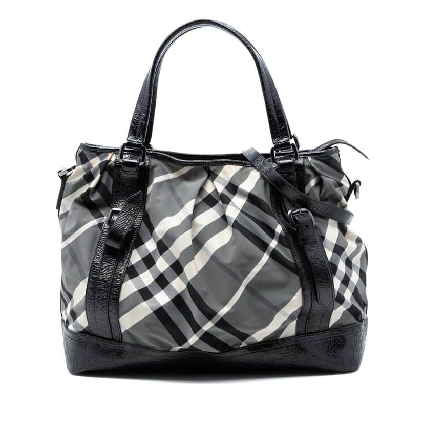 Burberry Large Beat Check Nylon Lowry Satchel Grey Very good condition - Front View