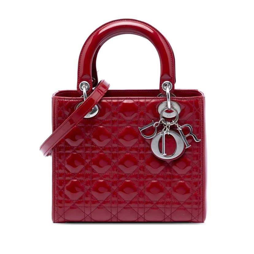 Dior Medium Patent Cannage Lady Dior Red Leather Very good condition - Front View