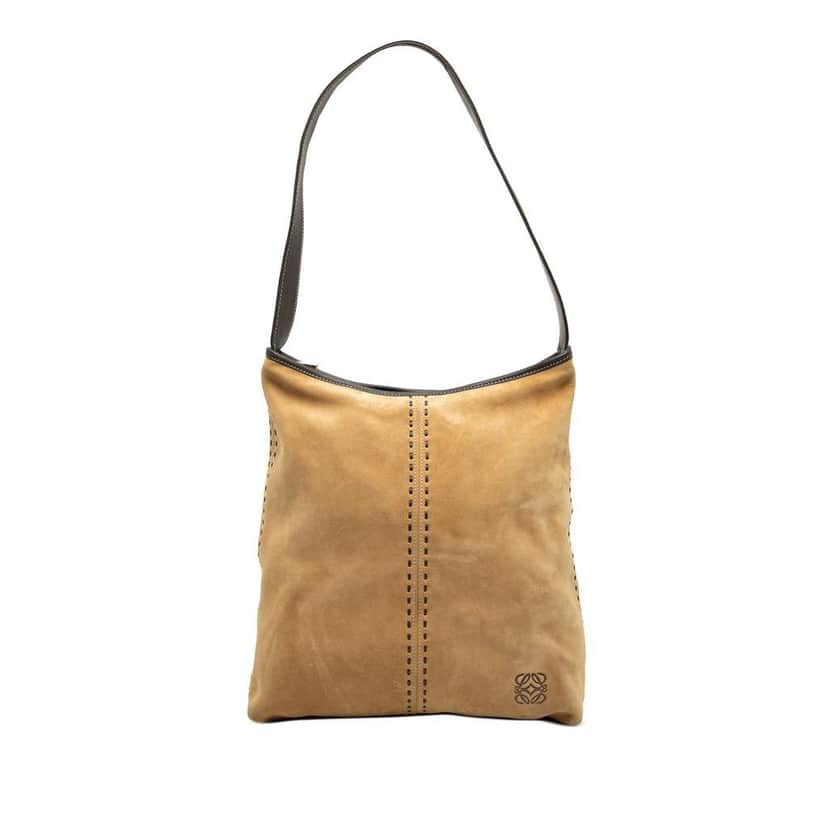 Loewe Suede Anagram Shoulder Bag Brown Leather Very good condition - Front View