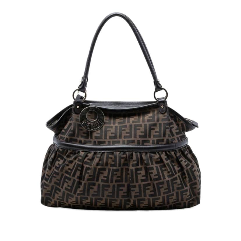 Fendi Large Zucca Canvas Chef Shoulder Bag Brown Canvas Very good condition - Front View