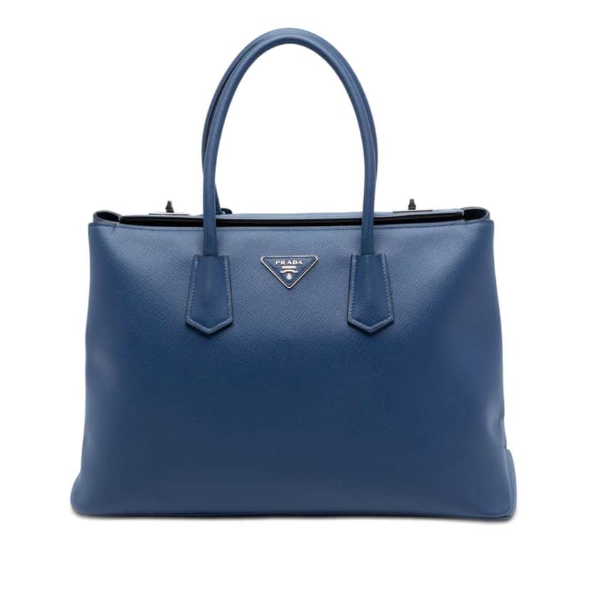 Prada Saffiano Cuir Turnlock Twin Satchel Blue Leather Very good condition - Front View