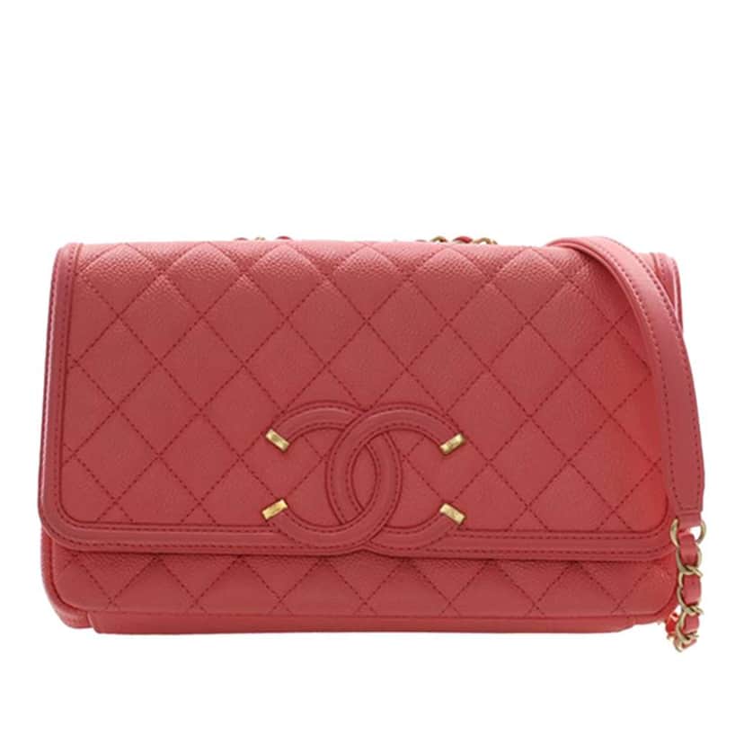 Chanel Medium Caviar CC Filigree Flap Pink Leather Very good condition - Front View