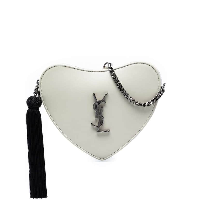 Saint Laurent Leather Monogram Heart Tassel Crossbody White Leather Very good condition - Front View