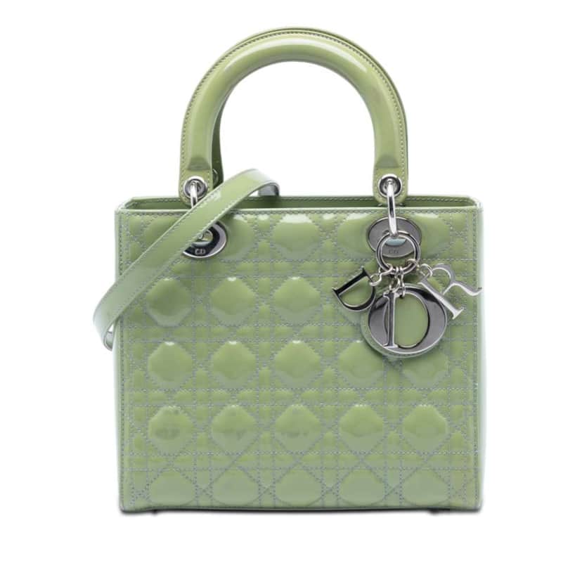 Dior Medium Patent Cannage Lady Dior Green Leather Very good condition - Front View