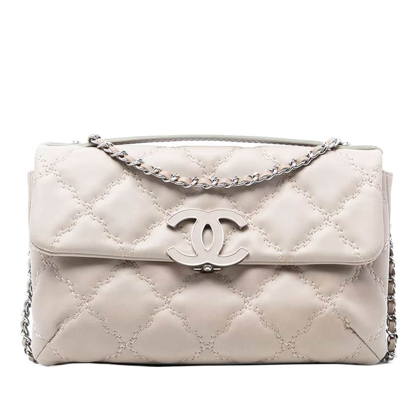 Chanel Mini Lambskin Double Stitch Hamptons Flap Beige Leather Very good condition - Front View