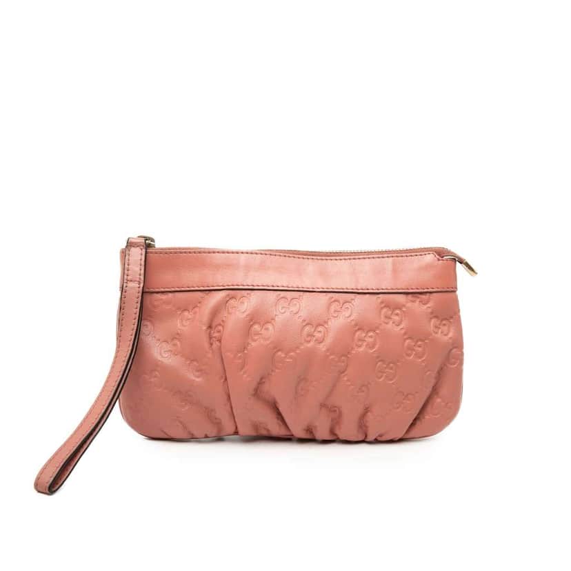 Gucci Guccissima Wristlet Clutch Pink Leather Very good condition - Front View