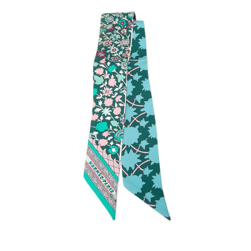 Hermès Tapis Persans Silk Twilly Scarf Blue Silk Very good condition - Front View