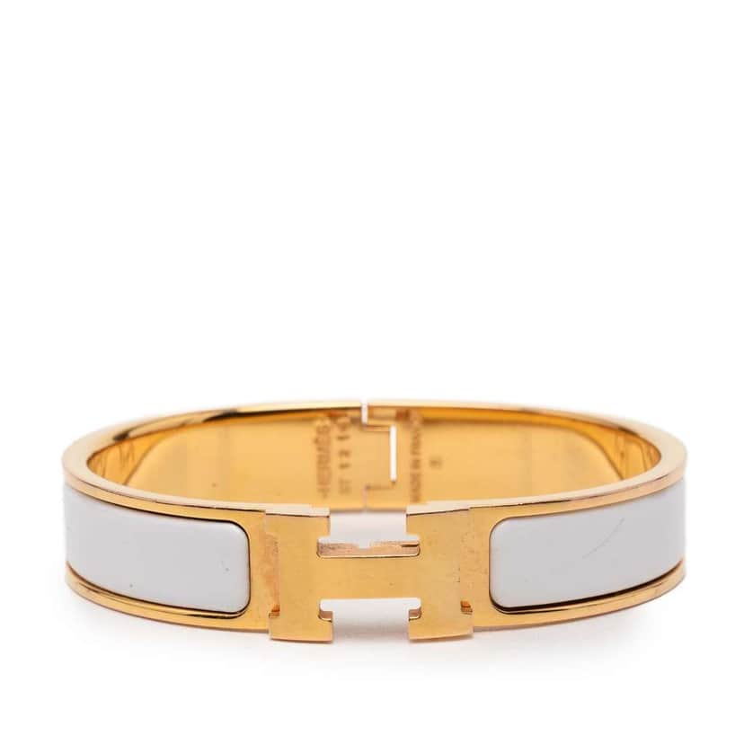 Hermès Narrow Enamel Clic H Bracelet PM White Very good condition - Front View