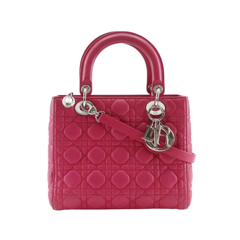 Dior Medium Lambskin Cannage Lady Dior Pink Leather Very good condition - Front View