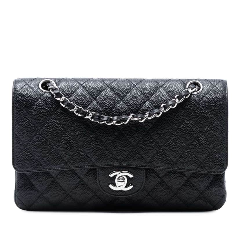 Chanel Medium Classic Caviar Double Flap Black Leather Very good condition - Front View