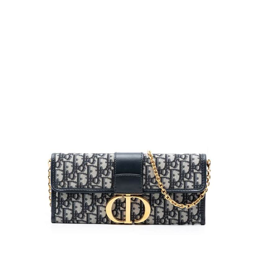 Dior Oblique Canvas 30 Montaigne Clutch With Chain Blue Canvas Very good condition - Front View