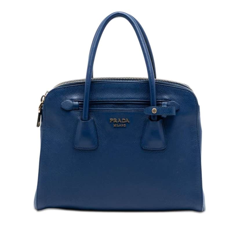 Prada Saffiano Cuir Double Zip Top Handle Bag Blue Leather Very good condition - Front View