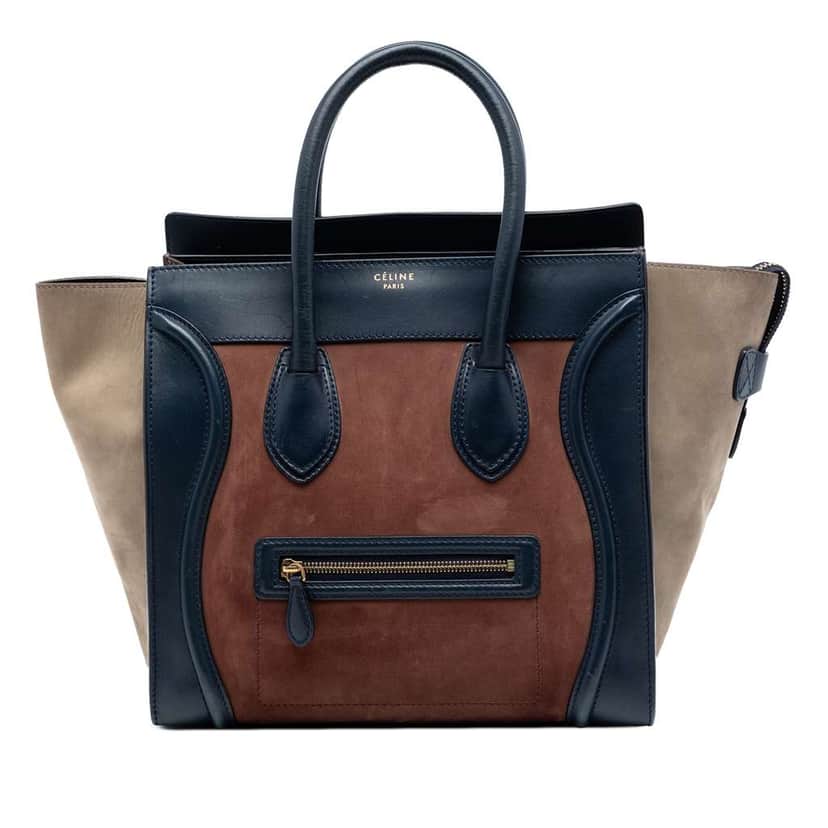 Celine Mini Tricolor Suede and Calfskin Luggage Tote Brown Leather Very good condition - Front View