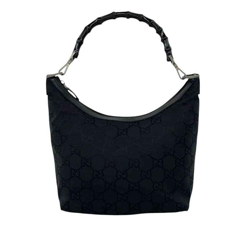 Gucci GG Nylon Bamboo Shoulder Bag Black Very good condition - Front View
