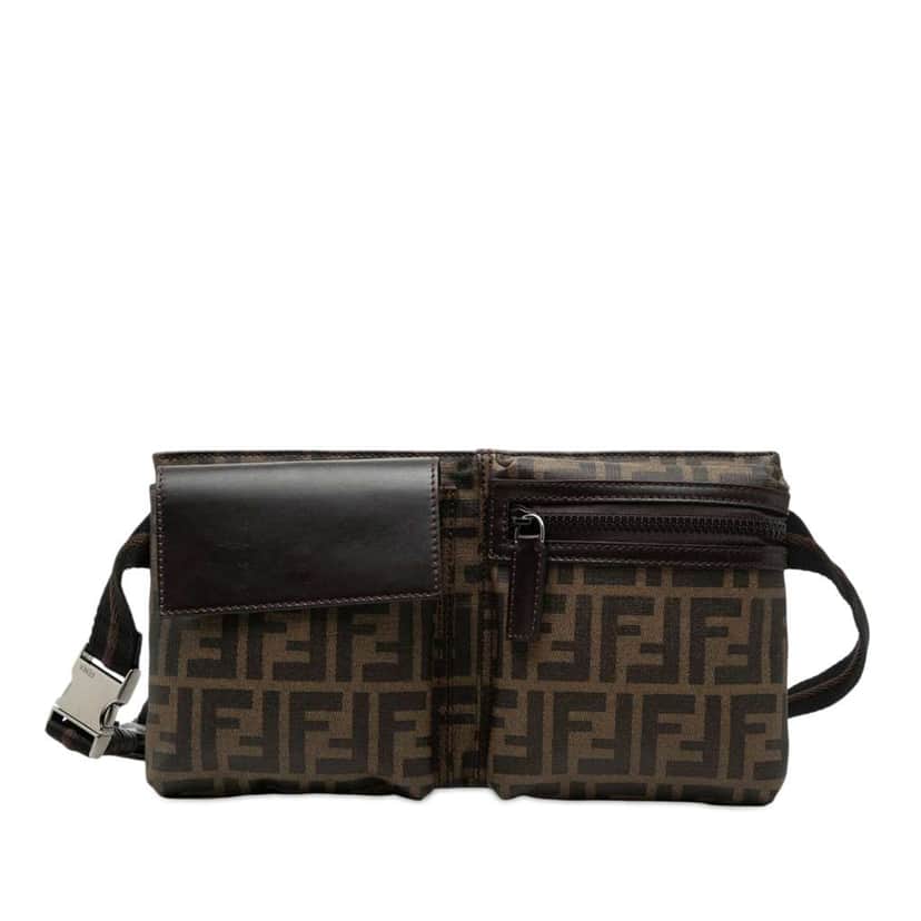 Fendi Zucca Canvas Double Pocket Belt Bag Brown Canvas Very good condition - Front View