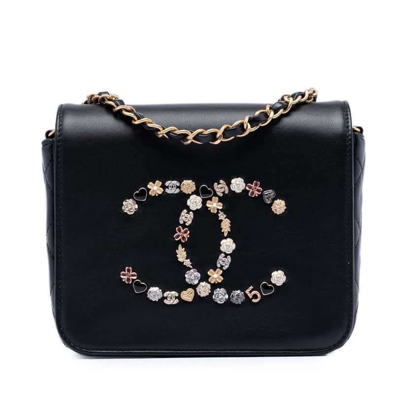 Chanel Lambskin Lucky Charms Flap Crossbody Black Leather Very good condition - Front View