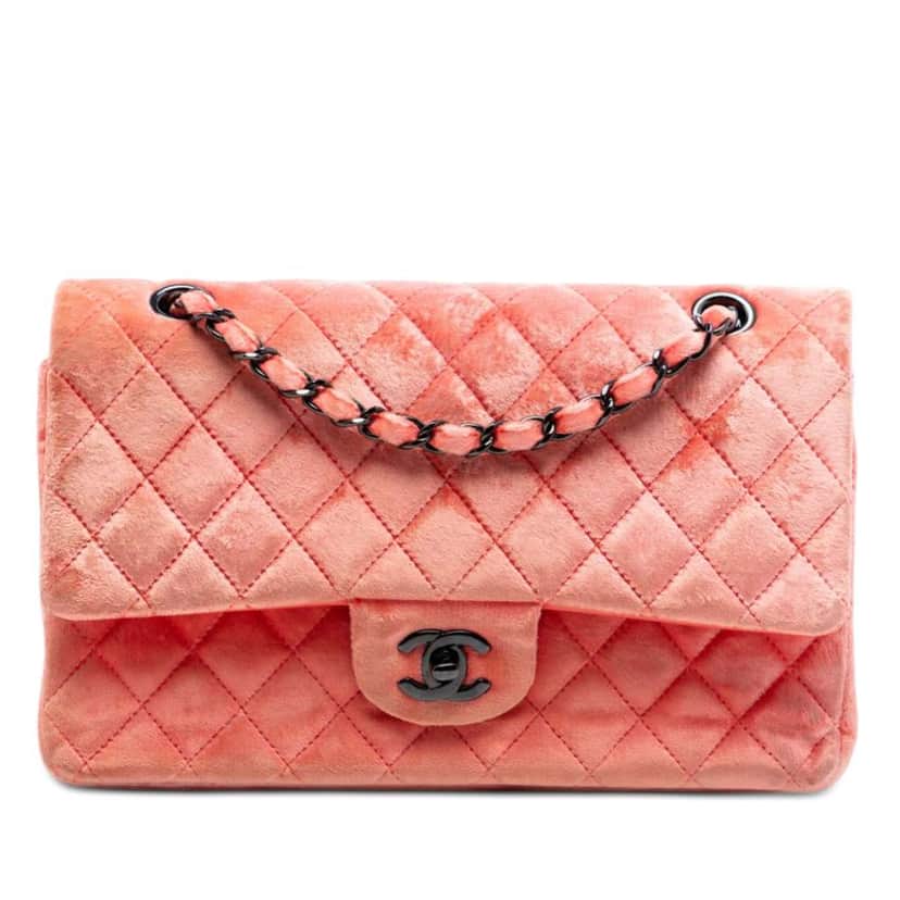 Chanel Medium Classic Velvet Double Flap Pink Velvet Very good condition - Front View