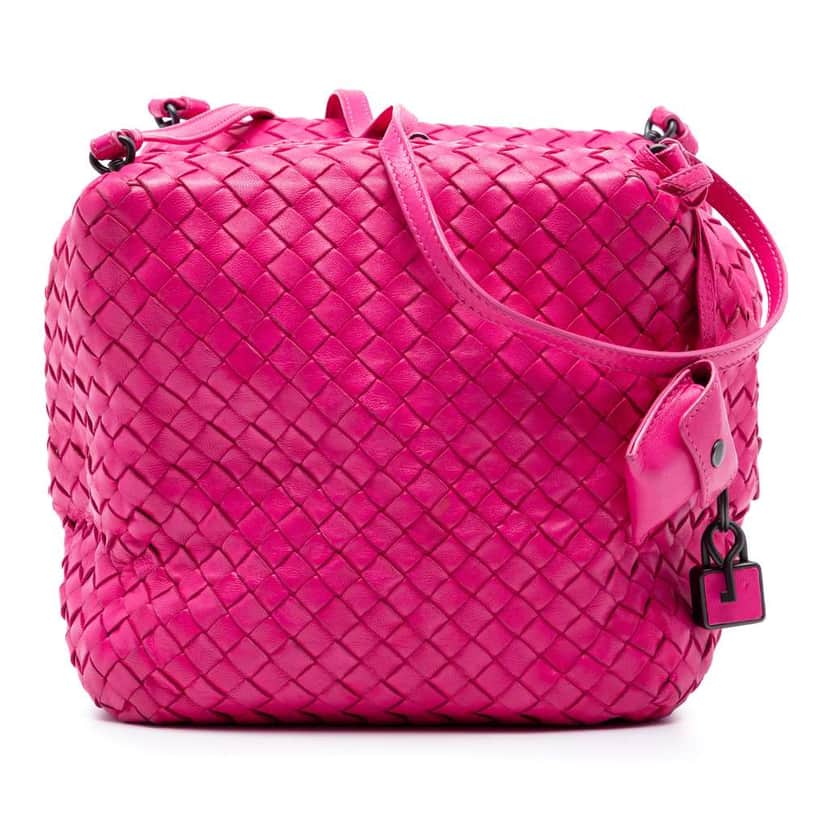 Bottega Veneta Nappa Intrecciato Cube Crossbody Pink Leather Very good condition - Front View