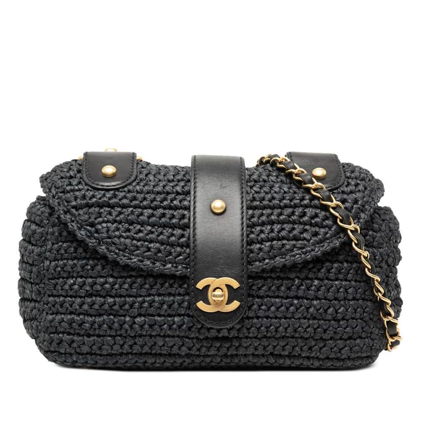Chanel CC Raffia Crossbody Black Very good condition - Front View