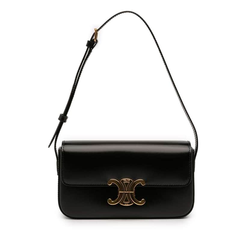 Celine Shiny Calfskin Claude Shoulder Bag Black Leather Very good condition - Front View