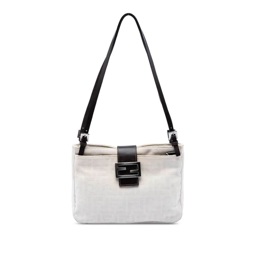 Fendi Zucca Canvas Shoulder Bag White Canvas Very good condition - Front View