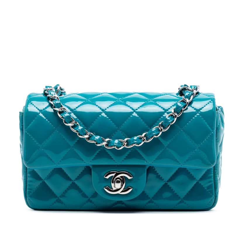Chanel Mini Rectangular Classic Patent Single Flap Blue Leather Very good condition - Front View