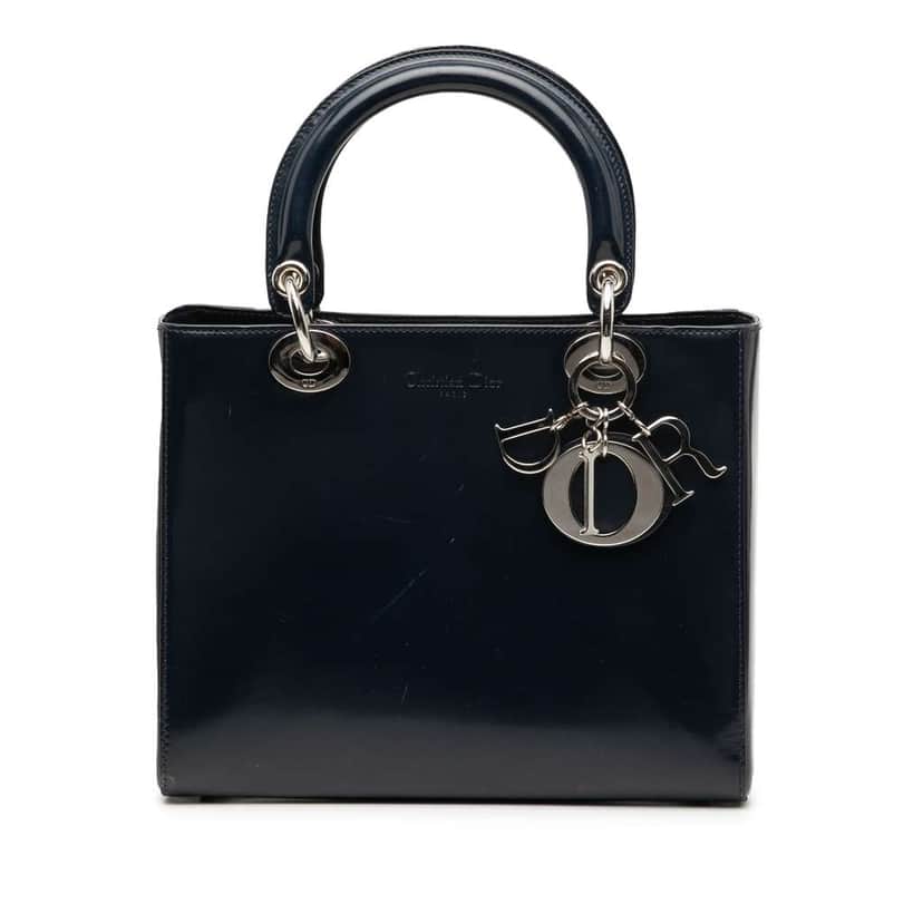 Dior Medium Glazed Calfskin Lady Dior Blue Leather Very good condition - Front View